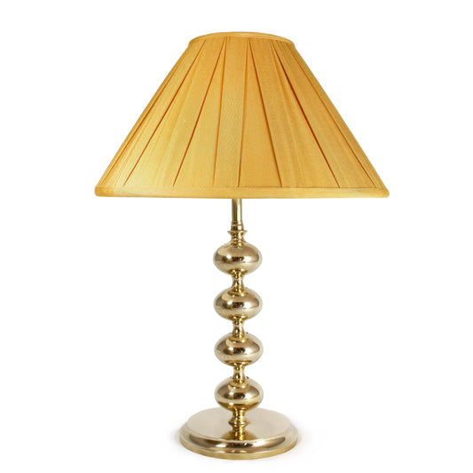Hoku Table Lamp with polished brass base and 13-inch pleated Old Gold Coolie lampshade