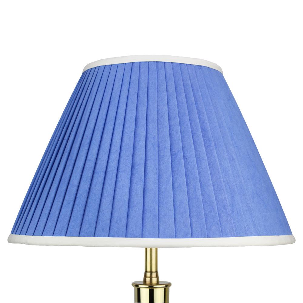 Empire Ocean Blue handmade silk knife pleated lampshade and white trim