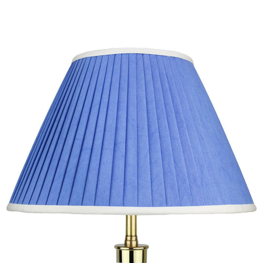Empire Ocean Blue handmade silk knife pleated lampshade and white trim