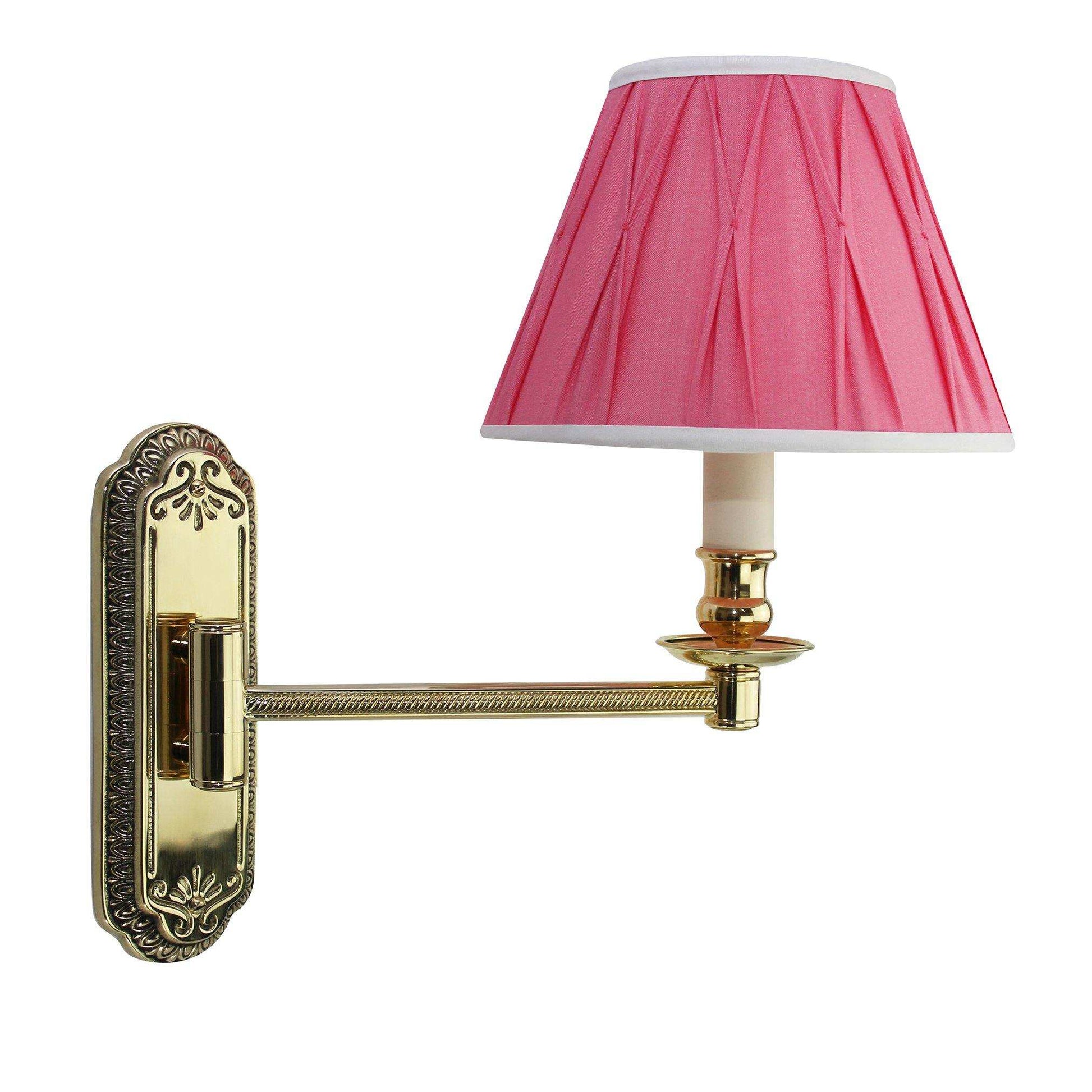 Baron single swing arm wall light in polished brass with pink Empire Rose lampshade