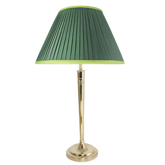 Elegant Flambeau Table Lamp with polished brass base and green pleated shade