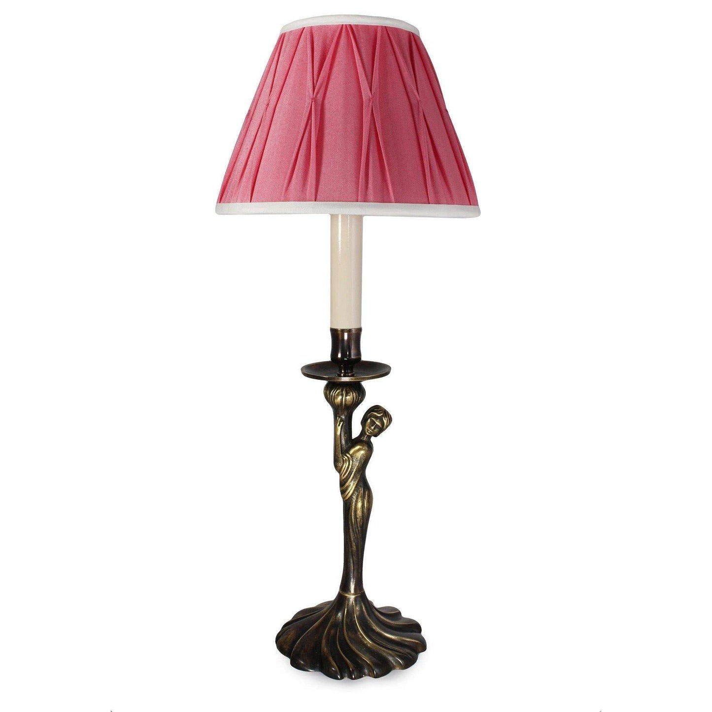 Magdalena Table Lamp with antique brass sculpted base and pink Empire Rose lampshade