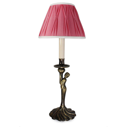 Magdalena Table Lamp with antique brass sculpted base and pink Empire Rose lampshade