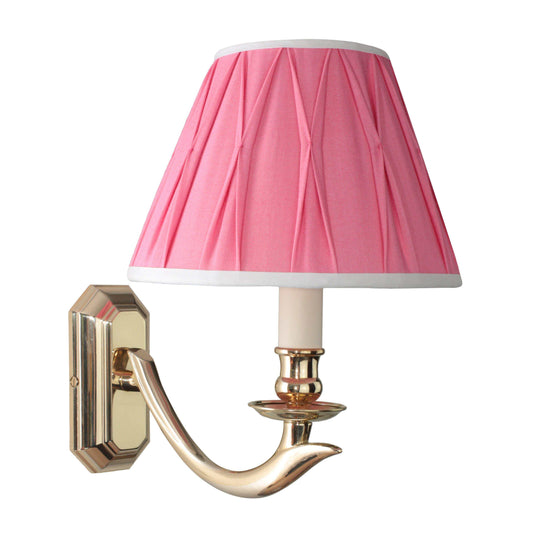 Dolphin Wall Light with polished brass finish and pink Empire Rose lampshade