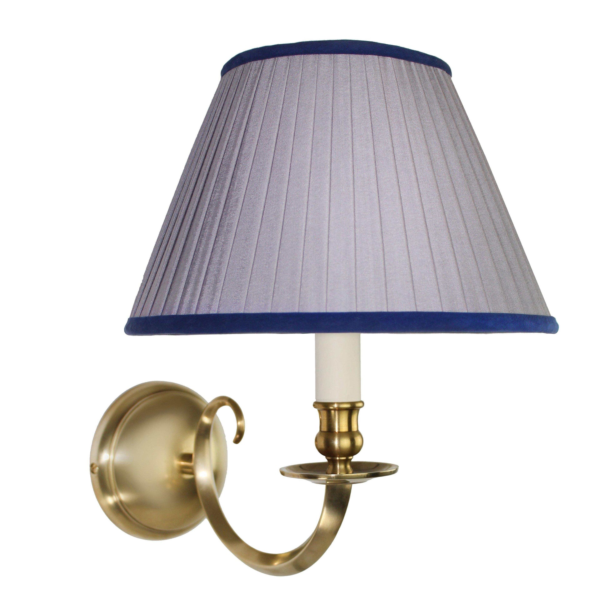 Scorpio Wall Light with distressed brass finish and Empire Elephant Grey pleated lampshade