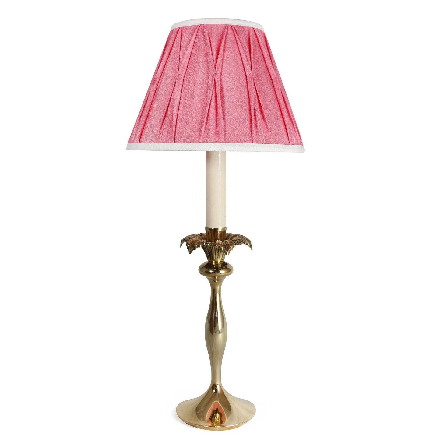 Elegant Oasis table lamp with polished brass base and pink Empire Rose lampshade