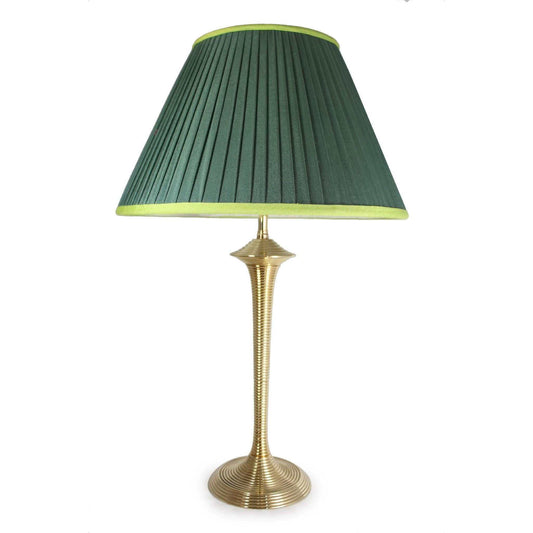 Vortex brass table lamp with polished finish and green Empire Jungle Green shade